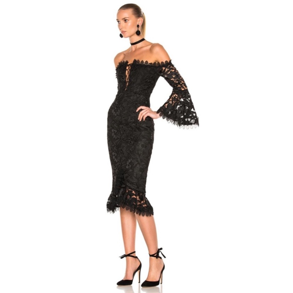 NICHOLAS Black Lace Off-Shoulder Dress